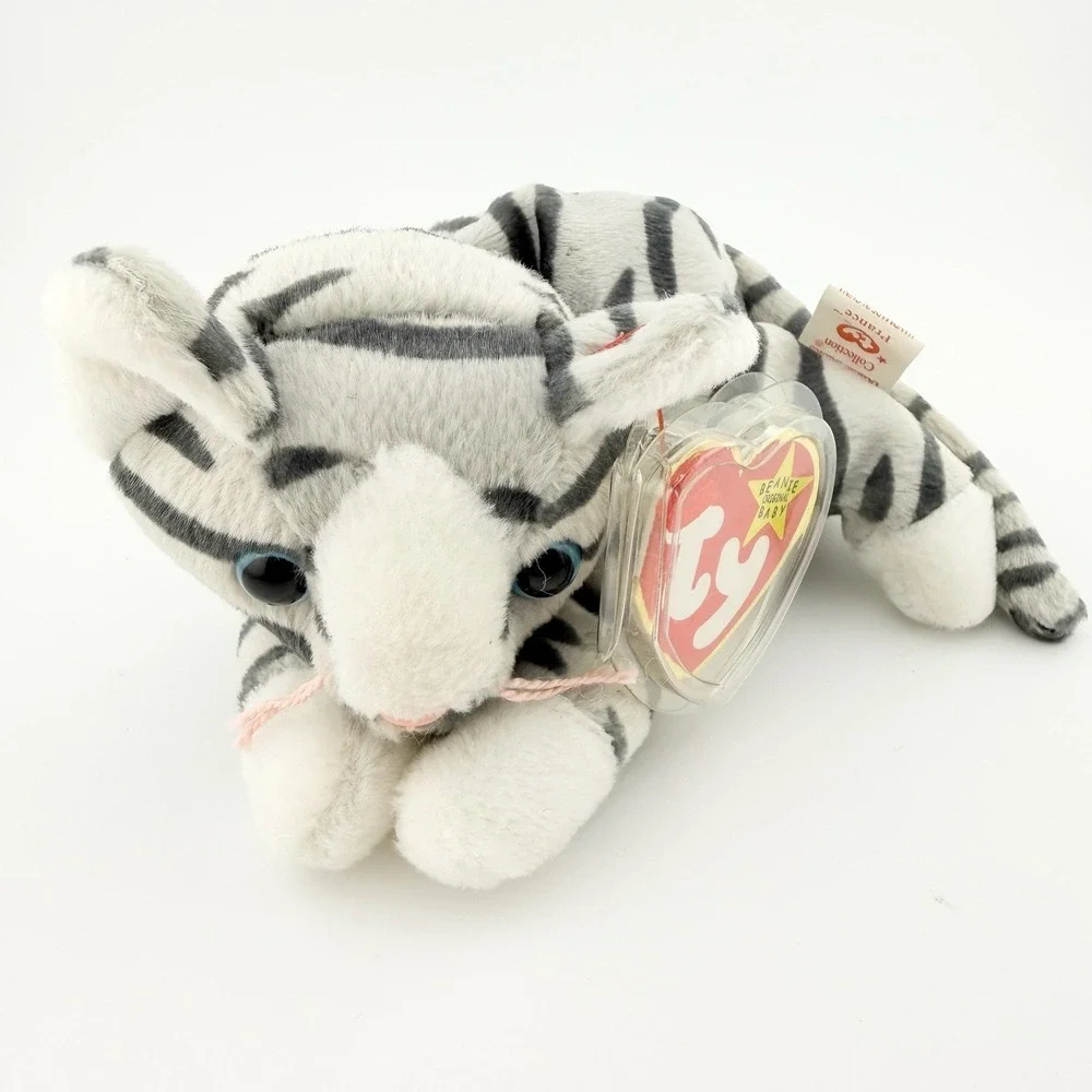 Vintage Ty Beanie Baby PRANCE the Gray Striped‎ Tabby Cat w/Tags Bday 11/20/1997
